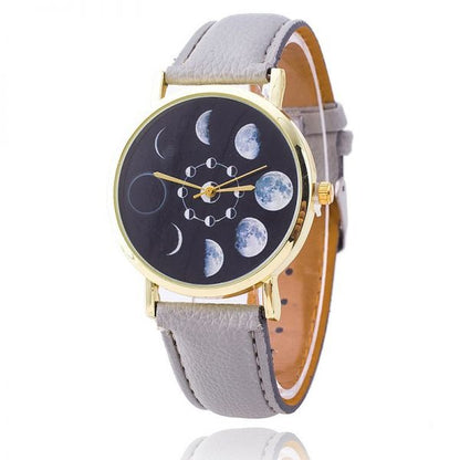Ladies Moon Watch - Galaxy Planet Quartz Leather Band