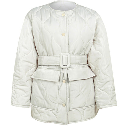 Casual Jacket Women Winter Heart Ridge Round Neck Textured Straps Loose Thickened Warm Cotton Clothes