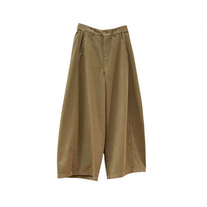 Khaki wide-leg 9/10 pants for women, spring style, plus size, relaxed fit, casual and versatile pants