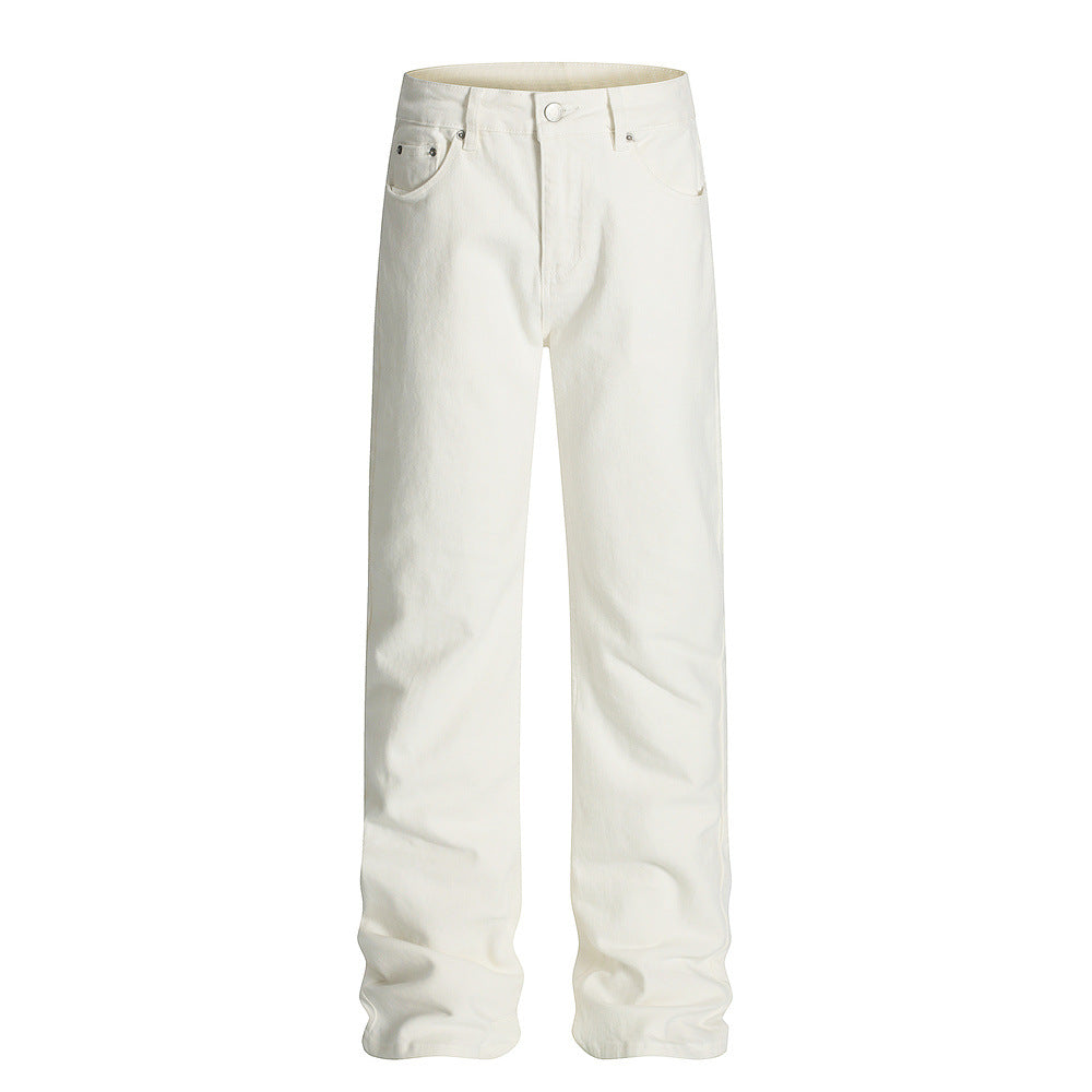 Street Style Men's Solid Color Simple Straight Leg Casual Loose Fit Jeans Pants