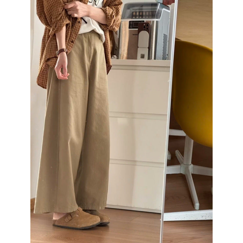 Khaki wide-leg 9/10 pants for women, spring style, plus size, relaxed fit, casual and versatile pants