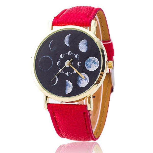 Ladies Moon Watch - Galaxy Planet Quartz Leather Band