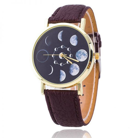 Ladies Moon Watch - Galaxy Planet Quartz Leather Band