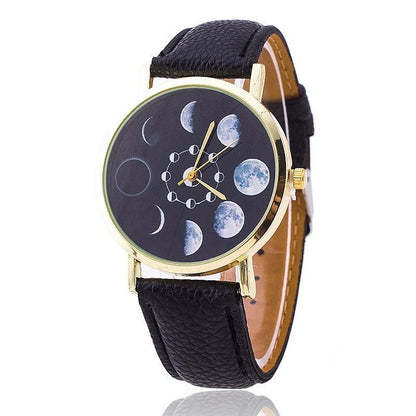 Ladies Moon Watch - Galaxy Planet Quartz Leather Band