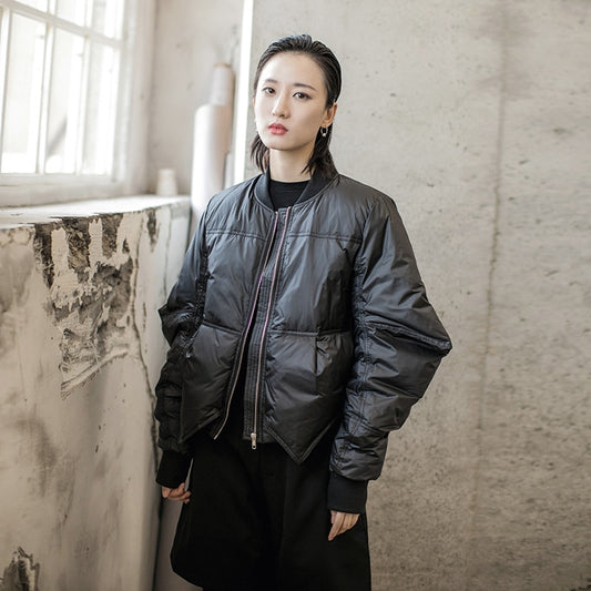 Women Down Coat Asymmetrical Black Short Down Jacket Irregular Vintage Fashion Winter Women Clothes New Fashion