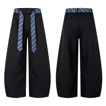 Tie Design Knife-cut Suit Pants for Men and Women, Loose, Versatile, Drapey Wide-leg Casual Trousers