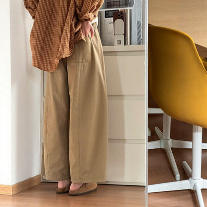 Khaki wide-leg 9/10 pants for women, spring style, plus size, relaxed fit, casual and versatile pants