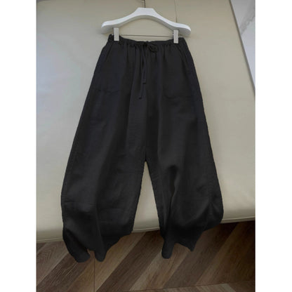 White Linen Cotton Women's Summer Lightweight Relaxed Drapey Casual Straight Leg Floor-Length Pants Wide Leg Linen Pants