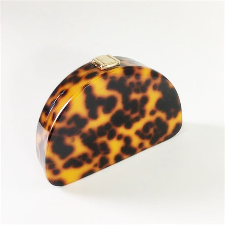 New Leopard Print Semicircle Acrylic Handbag For Ladies Fashion D-Word Dinner Bag Wedding Party Messenger Bag