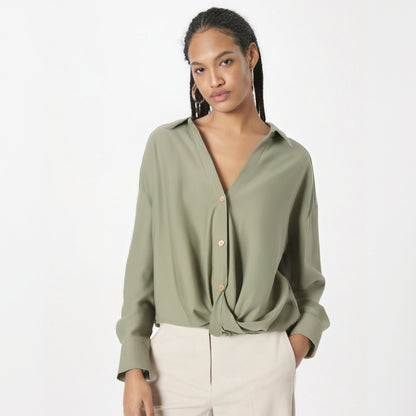 Women Shirts Youthful Elegant Women's Shirts Long Sleeve Top Linen Women Blouse Y2K Tops Solid Basics Vintage Blouse