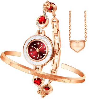 SOCICO Womens Bracelet Watch Set Fine Quartz Watch with Heart Diamond Adjustable Bracelet Delicate Compact Luxury Ladies Birthday Gift